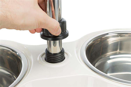 Stojak z miskami, biały, melamina/stal nierdzewna, śr. 21 cm, 2 x 1,6 l