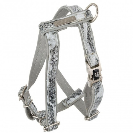 Szelki dla psa, Wild Snake, szare, skórzane nikiel, M 16mm/ob. szyi 30-50cm ob. klatki 40-70cm