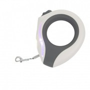 Smycz dla psa, automatyczna, okrągła, biało-szara, taśma, ładowanie USB, 3m