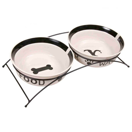 Zestaw misek ceramicznych na stojaku Eat on Feet 2.6 l/o 25 cm biało czarne