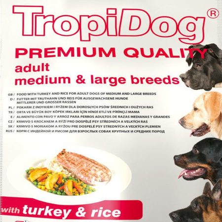 Karma tropidog premium adult medium & large indyk z ryżem 500g, 2,5kg, 12kg