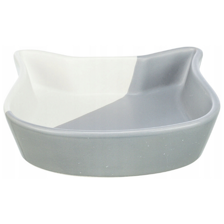 Miska ceramiczna, dla kota, w kształcie głowy kota, szara/biała, 0,2l/13 cm