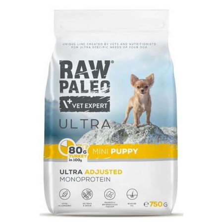 Karma sucha dla psów szczeniaków Vet Expert Raw Paleo Ultra Mini Puppy Indyk 750g