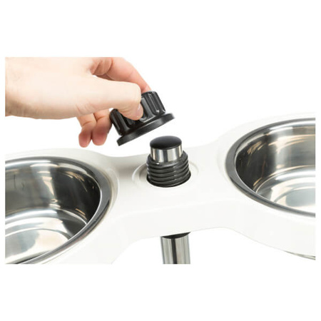 Stojak z miskami, biały, melamina/stal nierdzewna, śr. 21 cm, 2 x 1,6 l