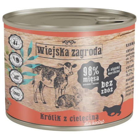 Wiejska zagroda królik z cielęciną dla kociąt 200 g