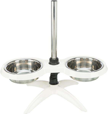 Stojak z miskami, biały, melamina/stal nierdzewna, śr. 21 cm, 2 x 1,6 l