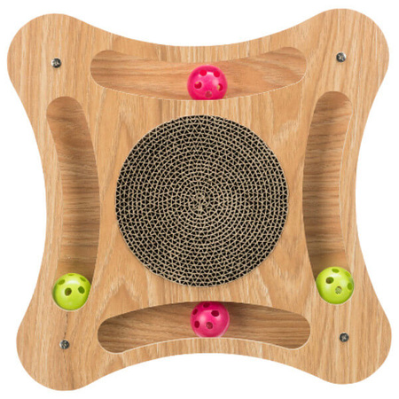 Drapak kartonowy z zabawkami, drewno/karton, 35 × 4 × 35 cm