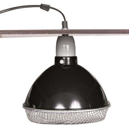 Lampa z klamrą zaciskową, czarna, z siatką ochronną, o 21cm, 150W