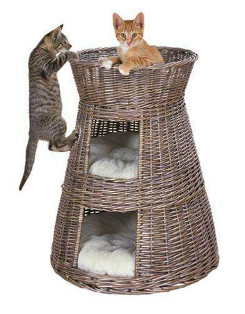 Legowisko z wikliny z 2 poduszkami, 54 × 43 × 37 cm, szare