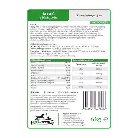 bOOmerang łosoś z białą rybą karma dla kota 1,5 kg