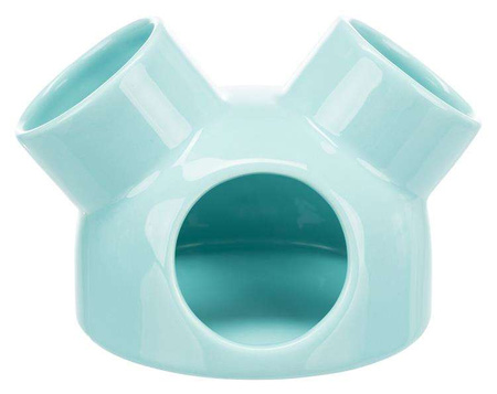 Domek dla myszy, turkus, ceramiczny,  o 12 × 10 cm, z 3 wejściami