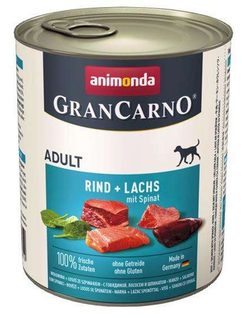 Animonda GranCarno Adult Rind Lachs Spinat Wołowina, Łosoś + Szpinak puszka 800g