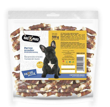 Pausesnack przysmak dla psa, patyki ze skóry oplecione kaczką 500g