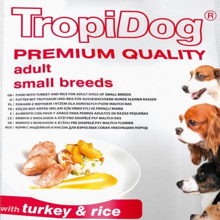 Karma tropidog premium adult small indyk z ryżem, dla ras małych