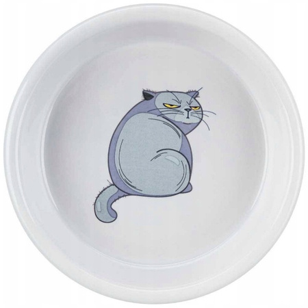 Miska, dla kota, szara, ceramiczna, 0,25l/13cm, z nadrukiem kota
