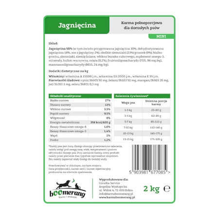 bOOmerang jagnięcina karma dla psa 6 kg