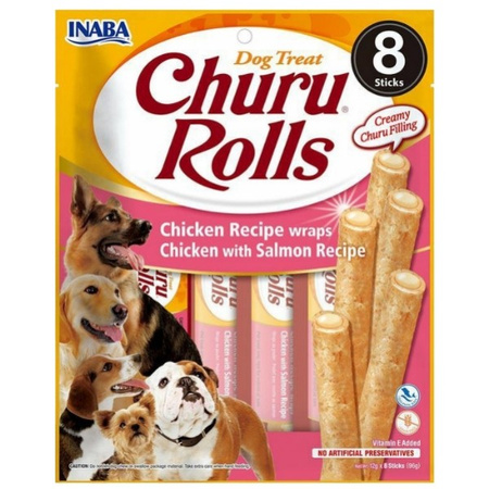 Inaba Churu Rolls kurczak i łosoś dla psa 8 x 12 g