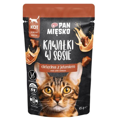 Karma mokra dla kota Pan Mięsko Kawałki w sosie Cielęcina z jeleniem (dorosły) 85 g