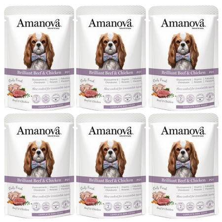 ZESTAW Amanova Brilliant saszetka dla psa wołowina i kurczak 6 x 300 g