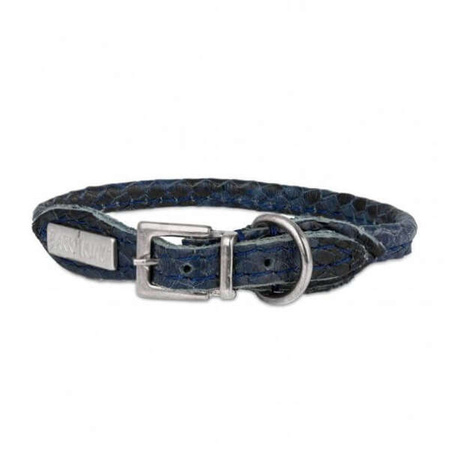 Obroża dla psa okrągła, Serpente, granatowa, skórzana nikiel, 6mm/25cm