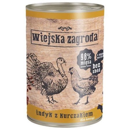 Wiejska zagroda indyk z kurczakiem dla kociąt 400 g