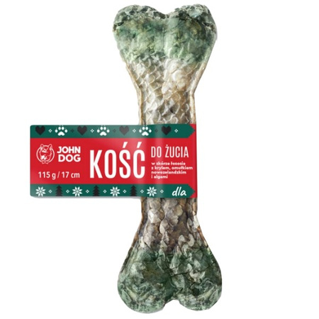 John Dog kość w skórze łososia z krylem, omułkiem nowozelandzkim i algami 17 cm