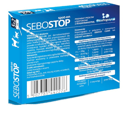 Sebostop Spot-on dla psa i kota 5x2 ml 