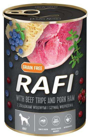 Rafi Pies Żołądki wołowe i szynka puszka 400g