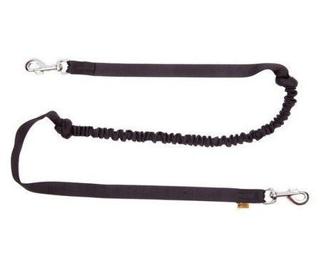 Dingo smycz do biegania - taśma z amortyzatorem 170cm z karabińczykami czarna