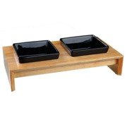 Zestaw misek,ceramiczno/drewniany , 2 × 0.4 l, 36 × 19 × 7 cm, miski:czarne