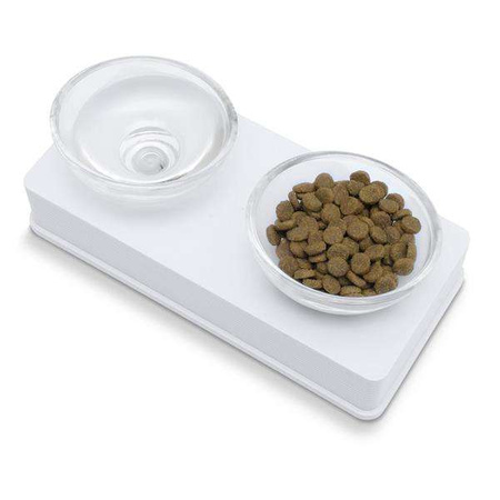 Style Glass Diner, zestaw misek na podstawce, dla kota, biały, 2x200ml, 12 x 13 x 28 cm