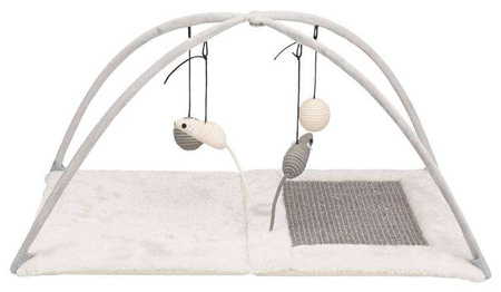 Drapak - mata JUNIOR z zabawkami na sznurku, 60 × 33 × 42 cm, szary/jasnoszary