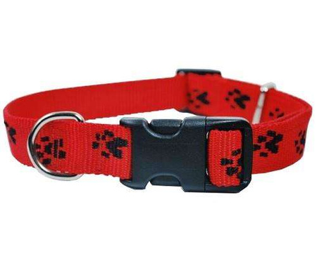 Chaba obroża taśma regulowana 25 czerwona w czarne łapki