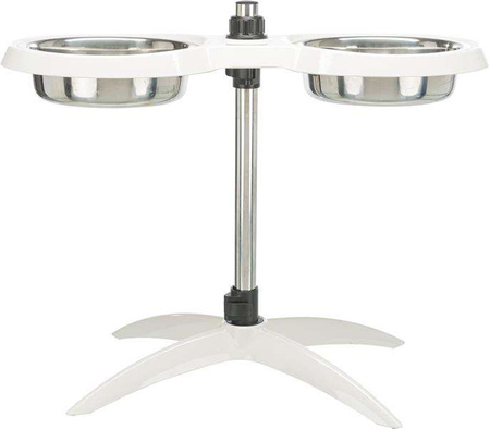 Stojak z miskami, biały, melamina/stal nierdzewna, śr. 21 cm, 2 x 1,6 l