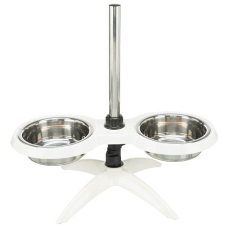 Stojak z miskami, biały, melamina/stal nierdzewna, śr. 21 cm, 2 x 1,6 l