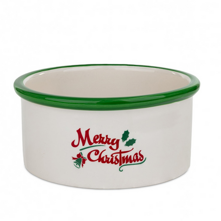 Miska ceramiczna dla psa, Merry Christmas, zielona, 16x6cm