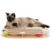 Drapak kartonowy z zabawkami, drewno/karton, z kocimiętką