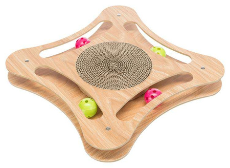 Drapak kartonowy z zabawkami, drewno/karton, 35 × 4 × 35 cm