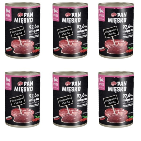 ZESTAW Pan Mięsko wieprzowina z kaczką dla szczeniąt 6 x 400 g