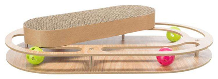 Drapak kartonowy z zabawkami, drewno/karton, z kocimiętką