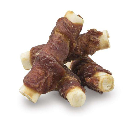 Pausesnack przysmak dla psa, patyki ze skóry oplecione kaczką 500g