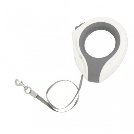 Smycz dla psa, automatyczna, okrągła, biało-szara, taśma, ładowanie USB, 3m