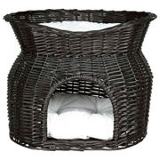 KOSZ WIKLINOWY DLA KOTA 54 × 43 × 37 cm, CZARNY z dwoma miejscami do leżenia