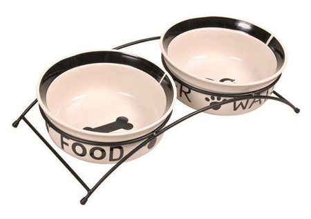 Zestaw misek ceramicznych na stojaku Eat on Feet 1.6 l/o 20 cm  biało czarne