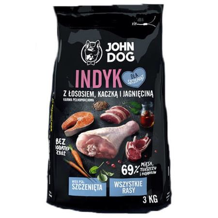 John Dog indyk z łososiem, kaczką i jagnięciną dla szczeniaka 3 kg