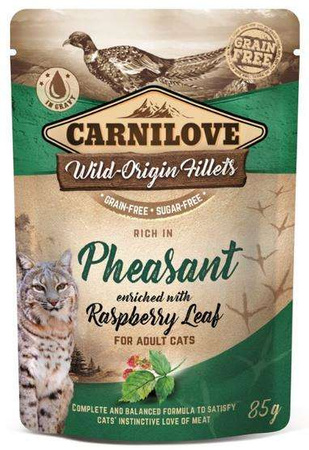 Carnilove cat pheasant & raspberry leaves - bażant i liście maliny saszetka 85g