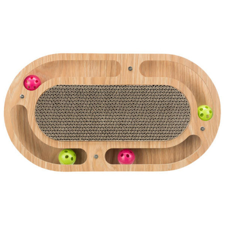 Drapak kartonowy z zabawkami, drewno/karton, z kocimiętką