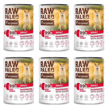 ZESTAW Vet Expert Raw Paleo Adult wołowina z królikiem 6 x 400 g