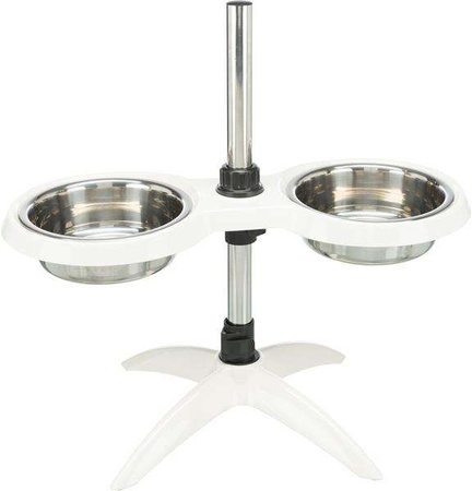 Stojak z miskami, biały, melamina/stal nierdzewna, śr. 21 cm, 2 x 1,6 l
