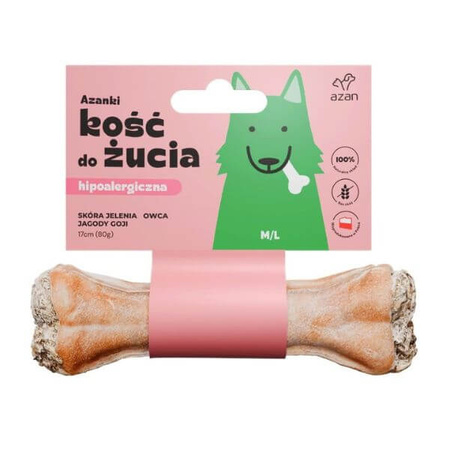 Kość do żucia dla psa Azanki M/L ze skóry jelenia z owcą i jagodami goji 17cm